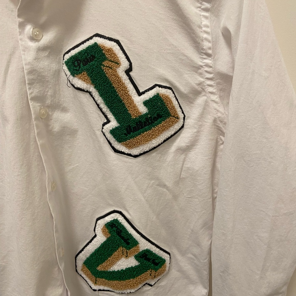 Othr White Button-Down Shirt with Green & Gold Letter Patches - Picture 3 of 4